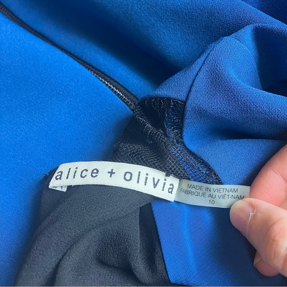 Alice + Olivia Blue Cap Sleeve Bodycon Dress w/ Lace Back size 10 - Picture 6 of 7